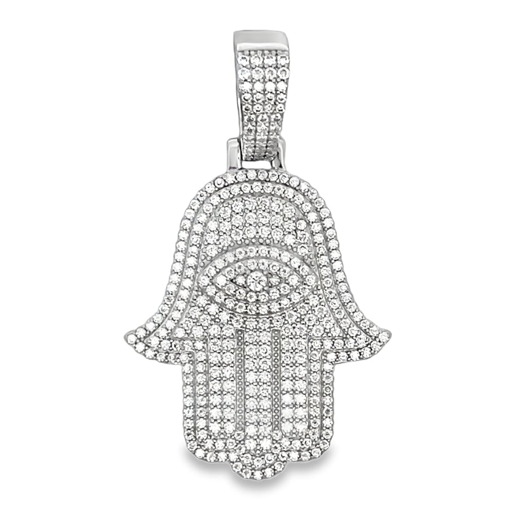Hamsa Iced Out Moissanite Pendant .925 Sterling Silver