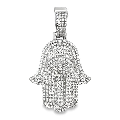 Hamsa Iced Out Moissanite Pendant .925 Sterling Silver