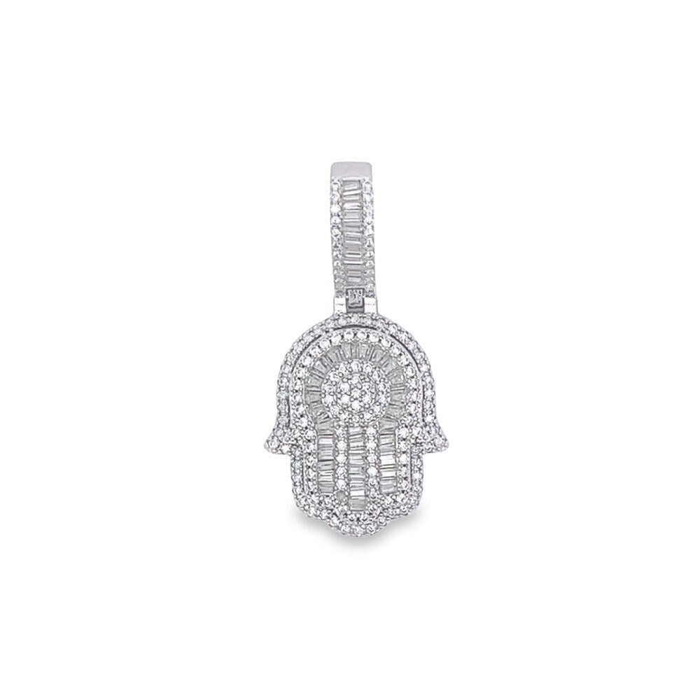 Hamsa Mini Baguette VVS Moissanite Pendant .925 Sterling Silver