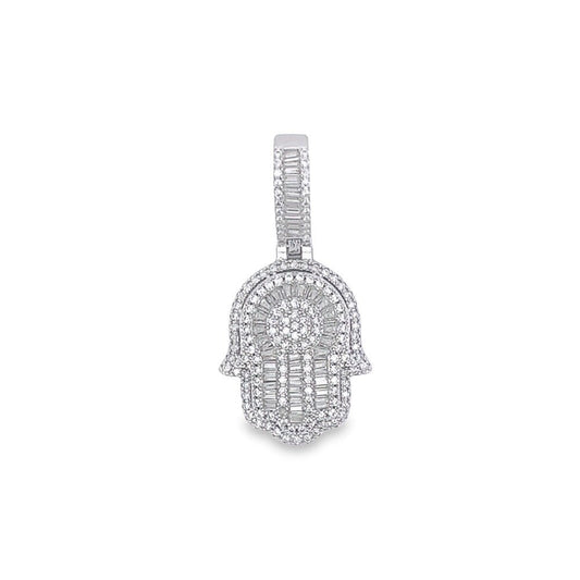 Hamsa Mini Baguette VVS Moissanite Pendant .925 Sterling Silver