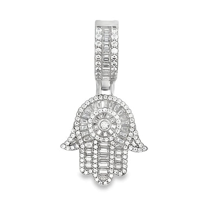 Hamsa Small Iced Out Moissanite Pendant .925 Sterling Silver