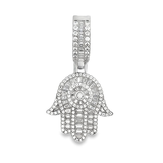Hamsa Small Iced Out Moissanite Pendant .925 Sterling Silver