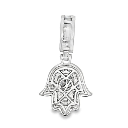Hamsa Small Iced Out Moissanite Pendant .925 Sterling Silver