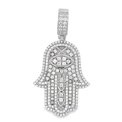 Hamsa SOLID BACK 2.15 Carat VVS Moissanite Pendant .925 Sterling Silver