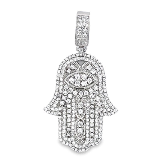 Hamsa SOLID BACK 2.15 Carat VVS Moissanite Pendant .925 Sterling Silver