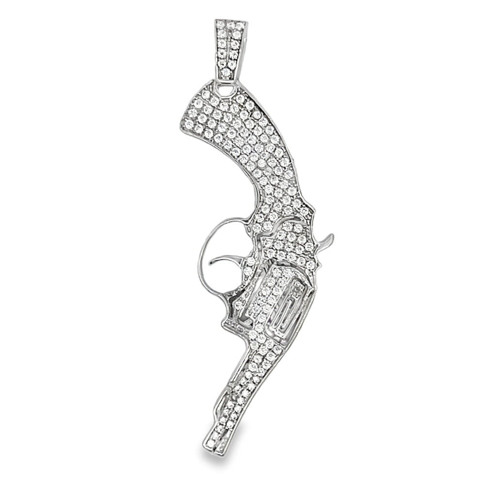 Handgun Revolver CZ Pendant .925 Sterling Silver