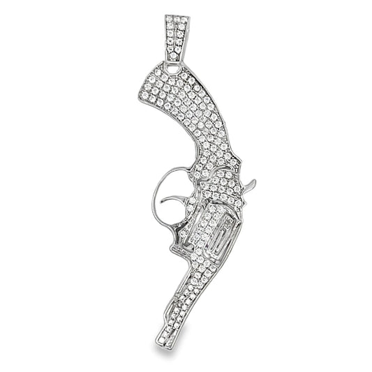 Handgun Revolver CZ Pendant .925 Sterling Silver
