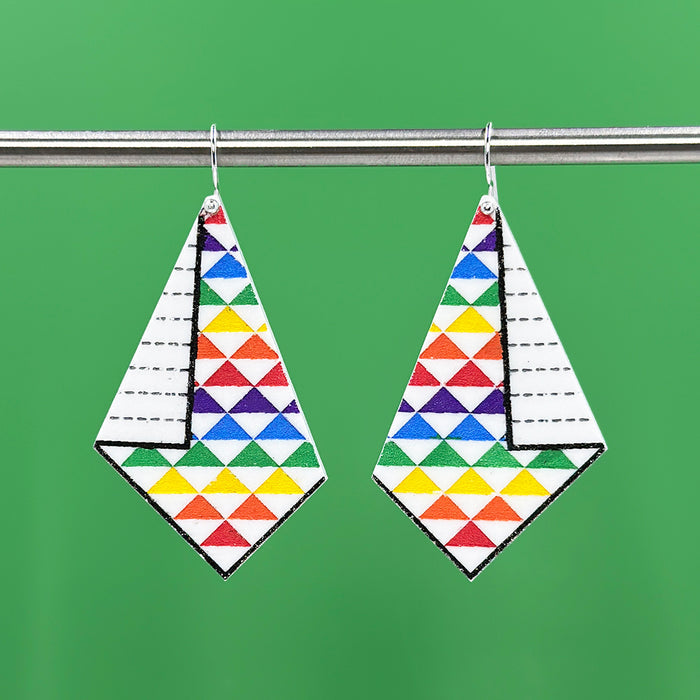 Hanging Quilt Earrings - Rainbow