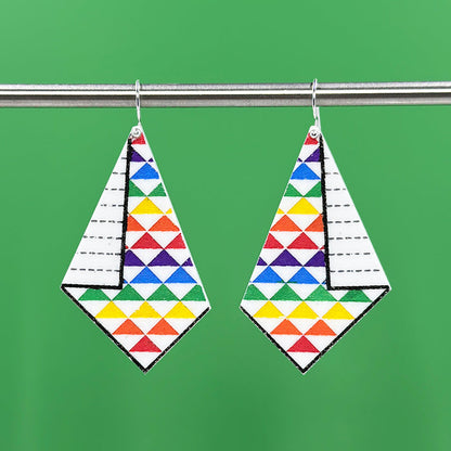 Hanging Quilt Earrings - Rainbow