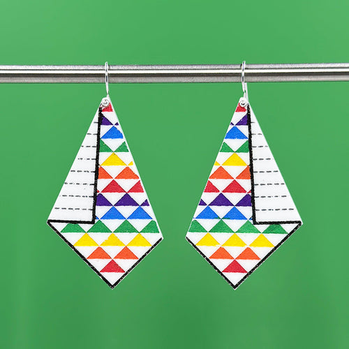 Hanging Quilt Earrings - Rainbow