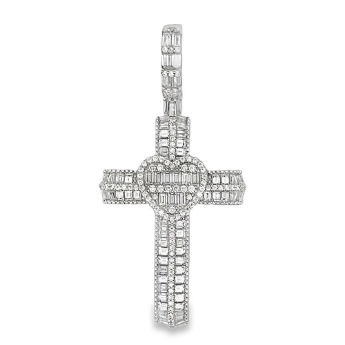 Heart Baguette Cross Iced Out Moissanite Pendant .925 Sterling Silver