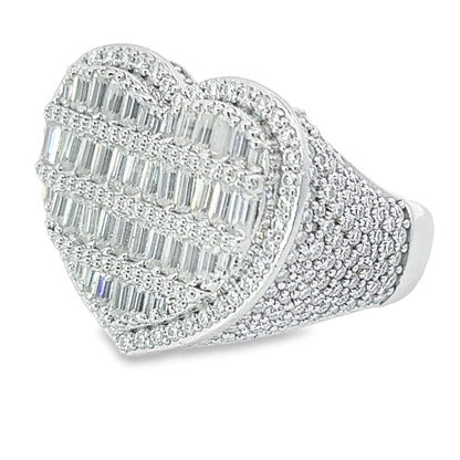 Heart Baguette VVS Moissanite Ring .925 Sterling Silver