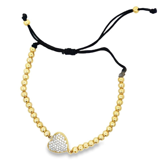 Heart Bead Rope Bracelet .925 Sterling Silver