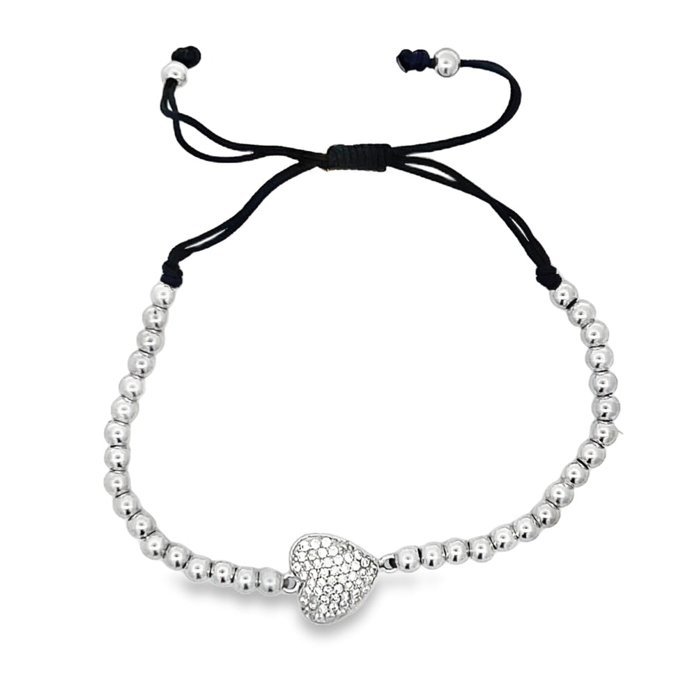 Heart Bead Rope Bracelet .925 Sterling Silver