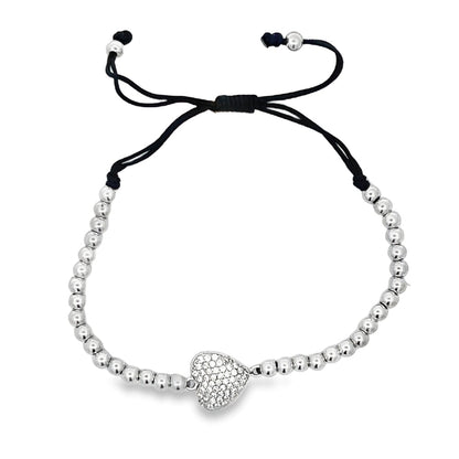 Heart Bead Rope Bracelet .925 Sterling Silver