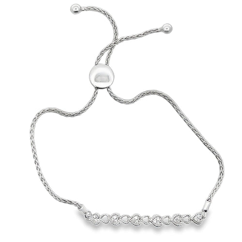 Heart Beaded Link .10cttw Diamond Bolo Bracelet .925 Sterling Silver