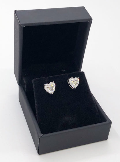 Heart Cut Moissanite VVS D Stud Earrings .925 Sterling Silver