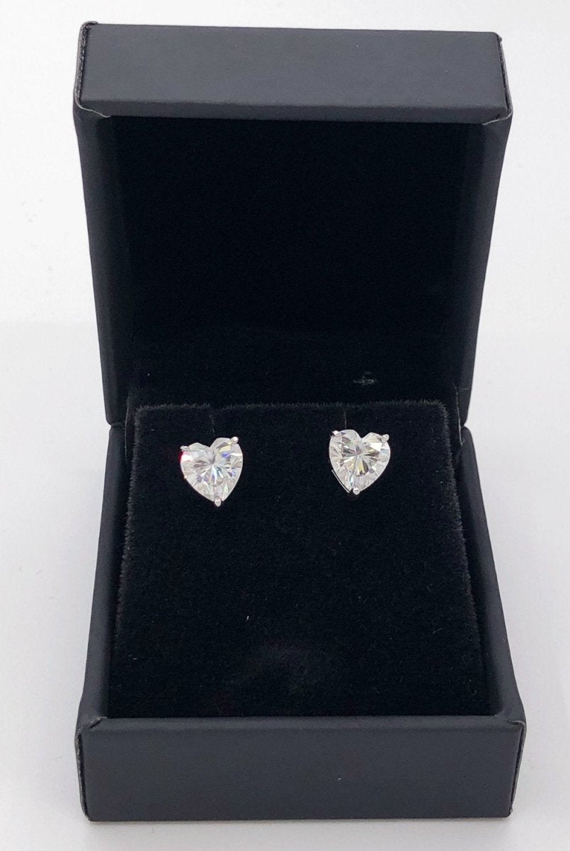Heart Cut Moissanite VVS D Stud Earrings .925 Sterling Silver