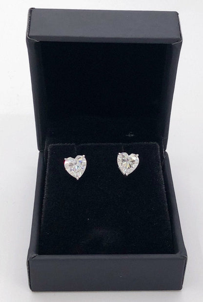 Heart Cut Moissanite VVS D Stud Earrings .925 Sterling Silver