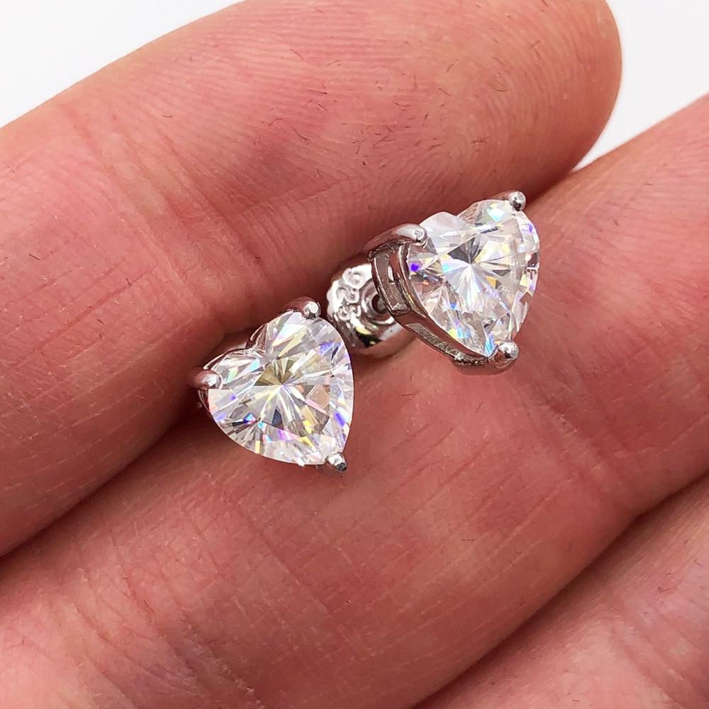 Heart Cut Moissanite VVS D Stud Earrings .925 Sterling Silver