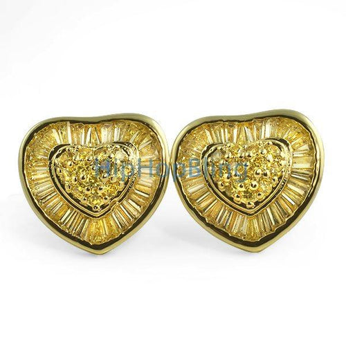 Heart CZ Earrings Lemonade Baguettes Bling