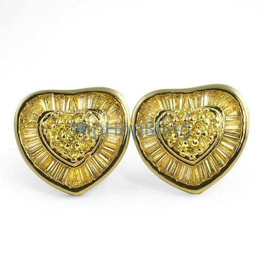 Heart CZ Earrings Lemonade Baguettes Bling