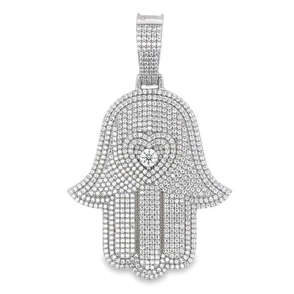 Heart Hamsa VVS Moissanite Pendant 3.55cttw .925 Sterling Silver