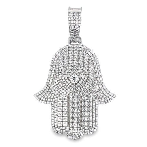 Heart Hamsa VVS Moissanite Pendant 3.55cttw .925 Sterling Silver