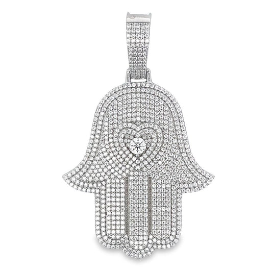 Heart Hamsa VVS Moissanite Pendant 3.55cttw .925 Sterling Silver