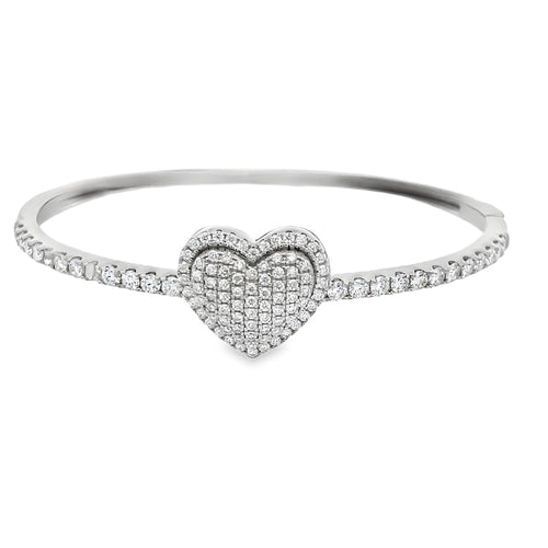 Heart Moissanite Iced Out Bangle .925 Sterling Silver