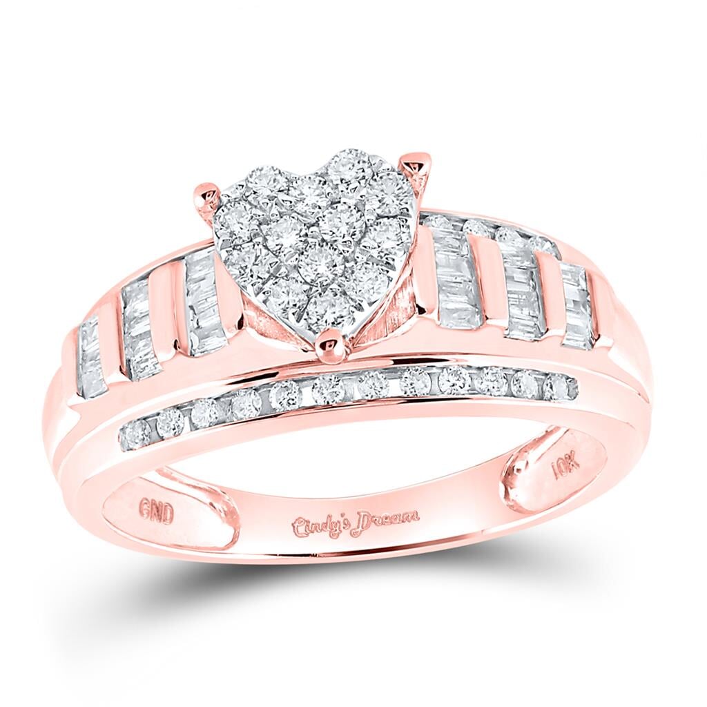Heart Solitaire Baguette Diamond Ring 10K Gold
