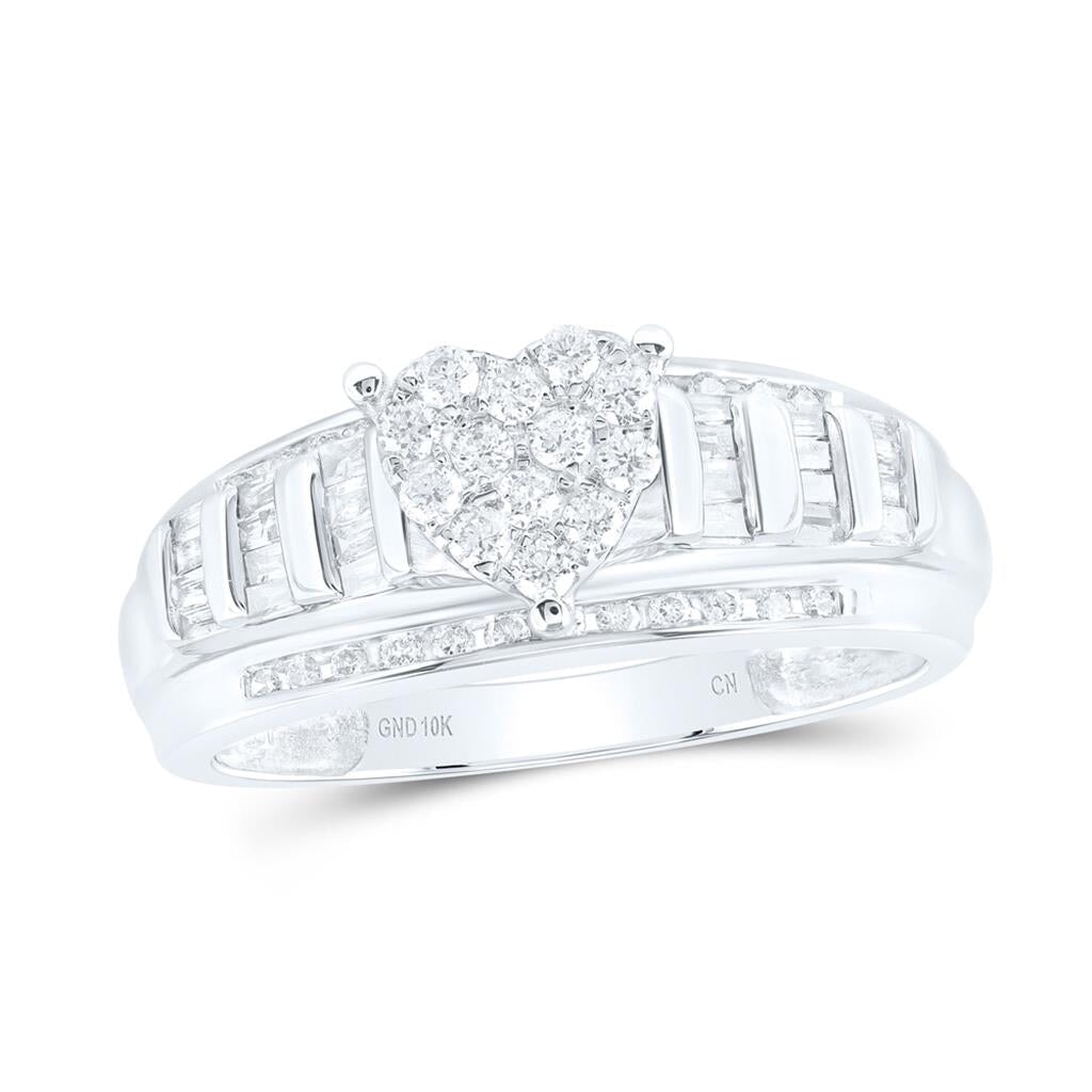 Heart Solitaire Baguette Diamond Ring 10K Gold