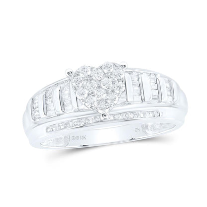 Heart Solitaire Baguette Diamond Ring 10K Gold