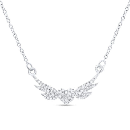 Heart Wings Diamond Charm Pendant Necklace 10K Gold