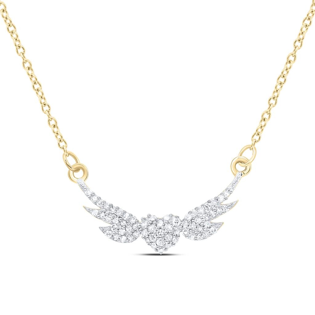 Heart Wings Diamond Charm Pendant Necklace 10K Gold