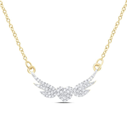 Heart Wings Diamond Charm Pendant Necklace 10K Gold