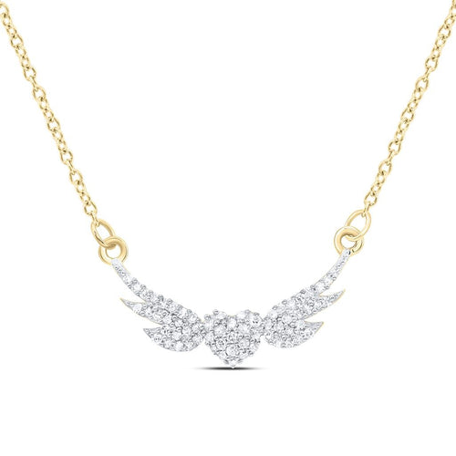 Heart Wings Diamond Charm Pendant Necklace 10K Gold