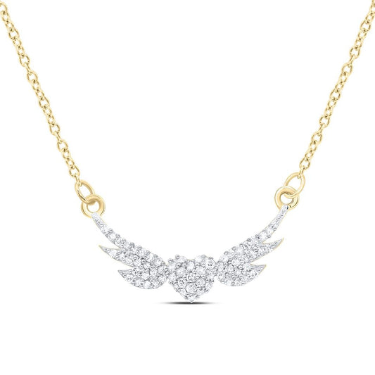 Heart Wings Diamond Charm Pendant Necklace 10K Gold