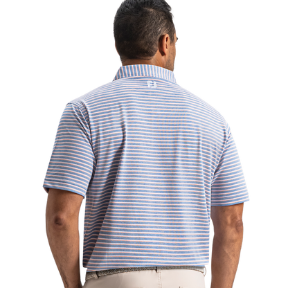 Heather Pin Pop Stripe Pique - Riviera Blue / Peach / White