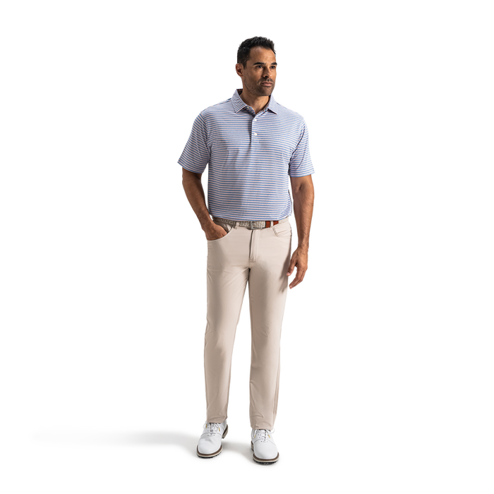 Heather Pin Pop Stripe Pique - Riviera Blue / Peach / White
