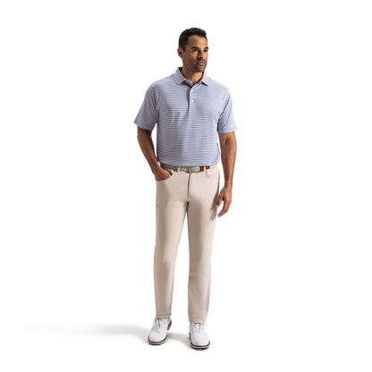 Heather Pin Pop Stripe Pique - Riviera Blue / Peach / White