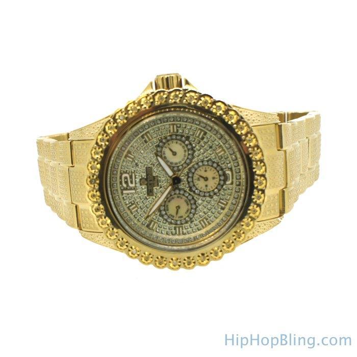 Heavy Gold BLING 1 Row .25cttw Diamond Watch Icetime