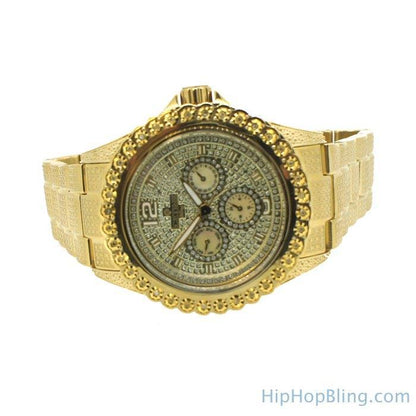 Heavy Gold BLING 1 Row .25cttw Diamond Watch Icetime