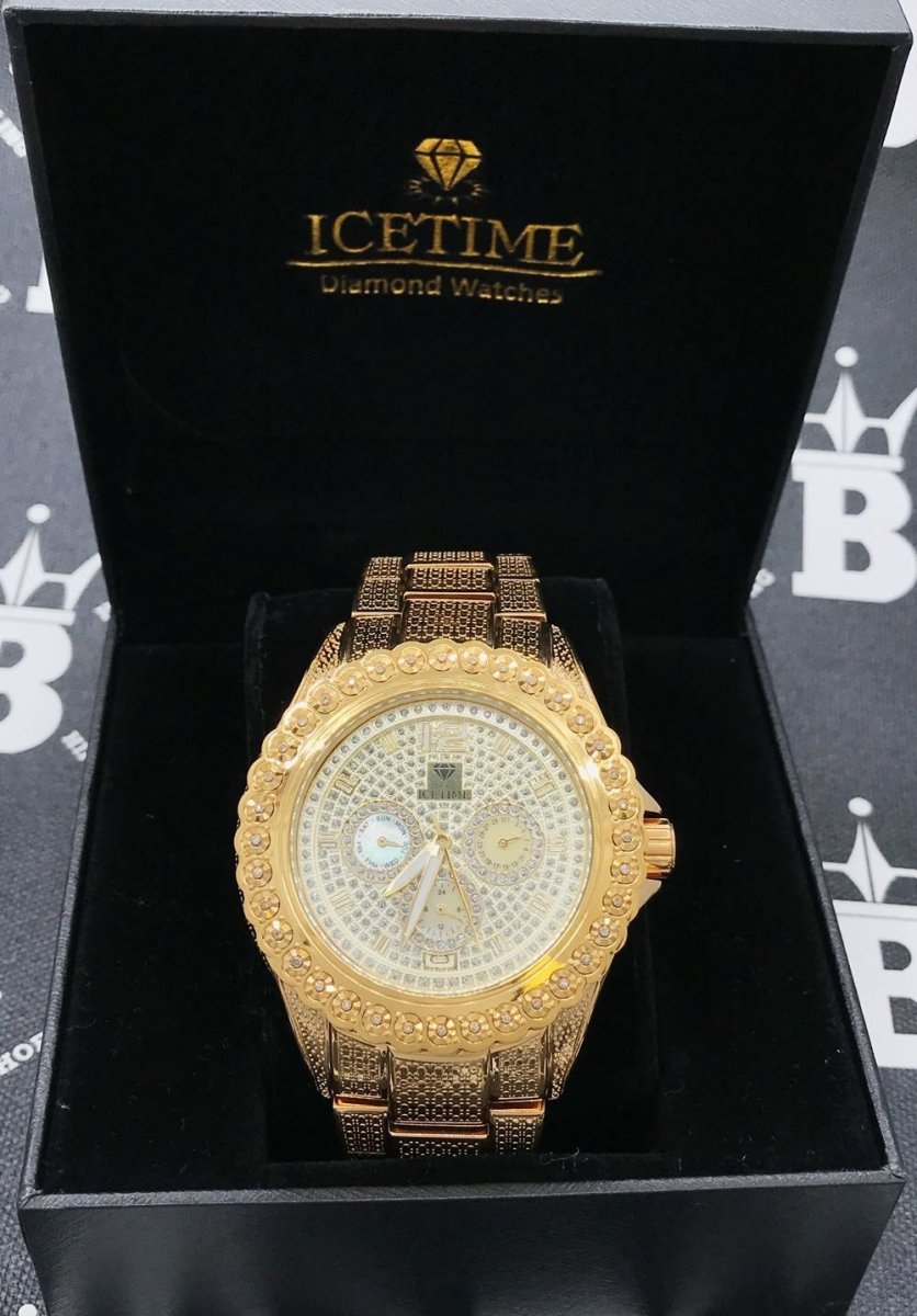 Heavy Gold BLING 1 Row .25cttw Diamond Watch Icetime