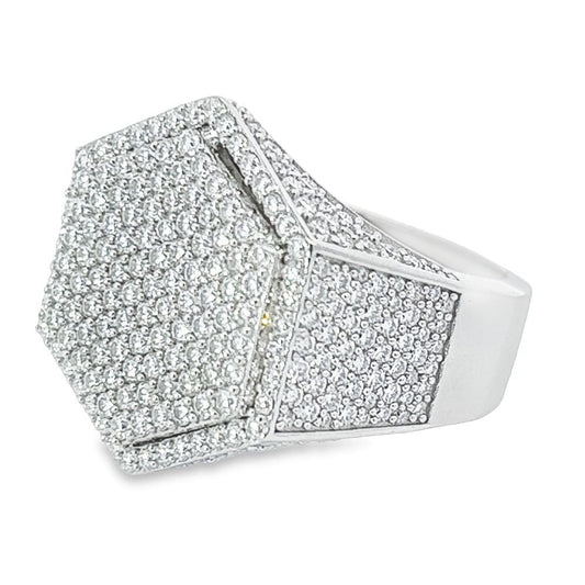 Hexagon Iced Out VVS Moissanite Ring .925 Sterling Silver