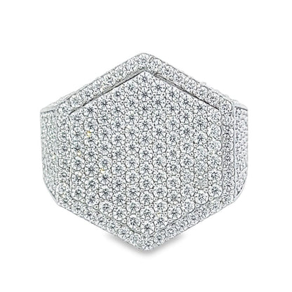 Hexagon Iced Out VVS Moissanite Ring .925 Sterling Silver