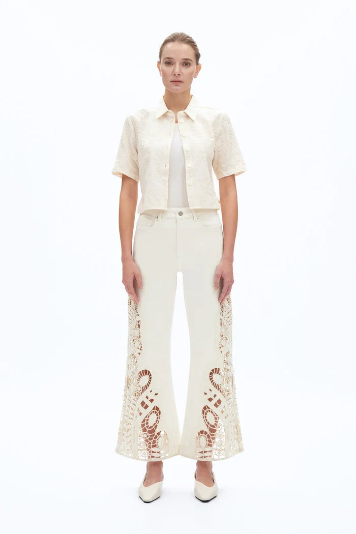 High Rise Lace Wide Leg (Beige)