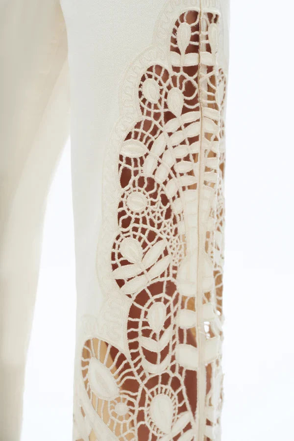 High Rise Lace Wide Leg (Beige)