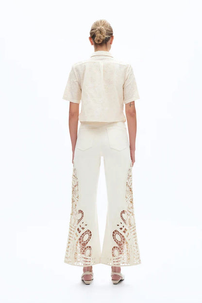 High Rise Lace Wide Leg (Beige)