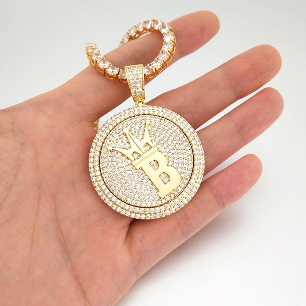 Hip Hop Bling Crown Spinning Medallion Gold Pendant